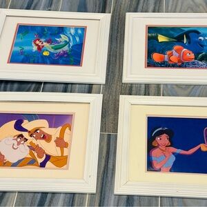 Set of (6) Disney Animated Character Movie Animation Prints, Framed/Matted 8x11
